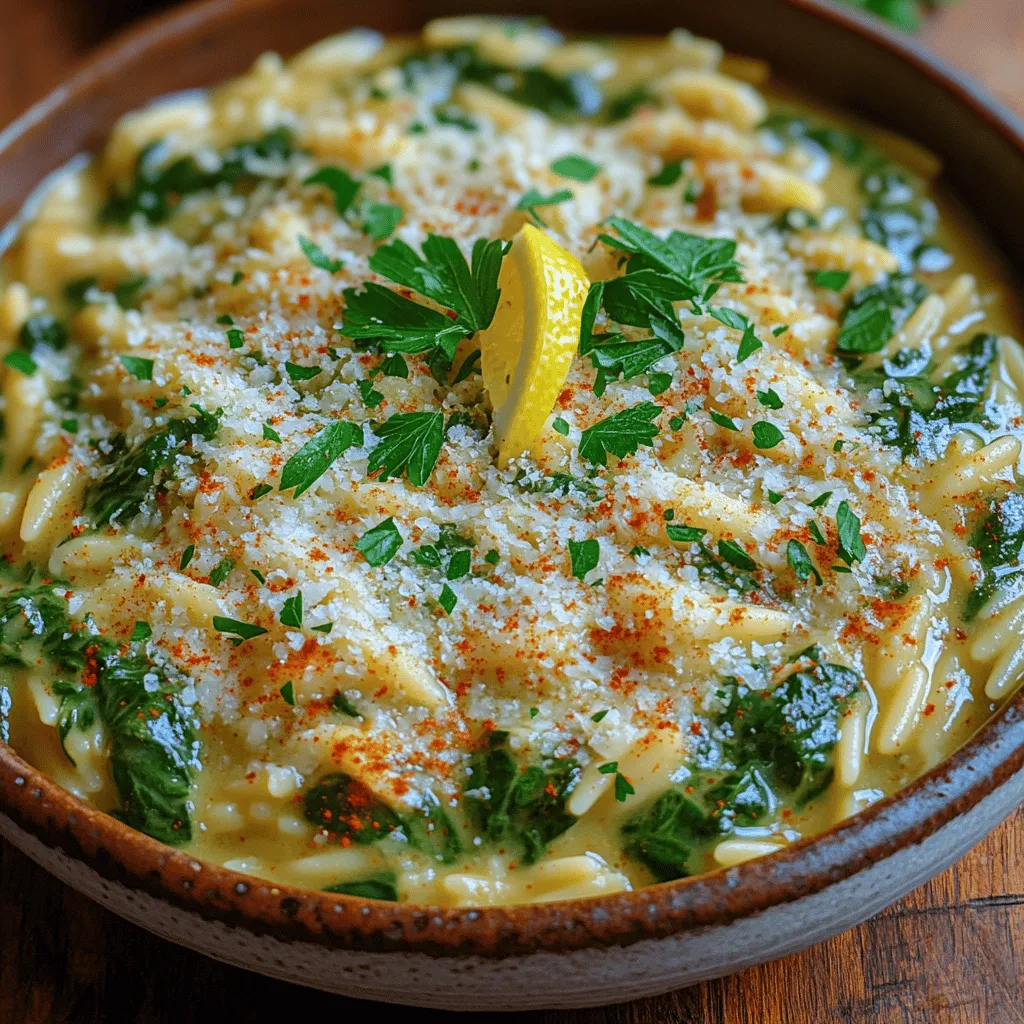 Welcome to a culinary delight that perfectly encapsulates comfort and freshness: Zesty Creamy Orzo with Spinach and Lemon. This dish artfully combines the creamy, tender texture of orzo pasta with the vibrant flavors of fresh spinach and the bright, zesty kick of lemon. Whether you're a busy professional looking for a quick weeknight dinner or a home cook preparing for a special occasion, this recipe offers a delightful balance of flavors that will please your palate.