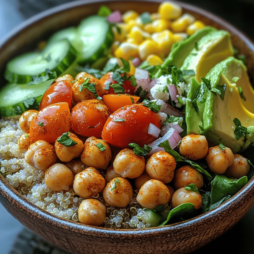 As the sun shines brighter and the air warms up, our cravings often shift towards lighter, more refreshing meals that celebrate the vibrant flavors of summer. One such dish that perfectly encapsulates this seasonal shift is the <strong>Crunchy Chickpea Summer Bowl</strong>. This delightful recipe is not only a visual feast, bursting with color and freshness, but it is also a nutritional powerhouse. It combines protein, fiber, and a variety of fresh vegetables, making it an ideal choice for anyone looking to enjoy a healthy and satisfying meal.” /></p>
</p>
<h3>Essential Tips for Rinsing and Measuring Quinoa</h3>
</p>
<p>Quinoa is a fantastic base for our Crunchy Chickpea Summer Bowl, bringing not only a delightful texture but also a wealth of nutrients. To ensure that your quinoa is perfectly prepared, start with a good rinse. Quinoa has a natural coating called saponin that can impart a bitter flavor if not washed away. Rinsing quinoa under cold running water for about 2-3 minutes will help remove this coating, resulting in a nutty flavor that enhances your dish.</p>
</p>
<p>When measuring quinoa, it’s important to use the right tools for accuracy. A dry measuring cup is ideal for measuring quinoa, and you’ll want to ensure that you level off the top with a straight edge for precision. This attention to detail will yield the best results in terms of texture and cooking time.</p>
</p>
<h4>Understanding Water-to-Quinoa Ratios for Best Results</h4>
</p>
<p>The perfect water-to-quinoa ratio is crucial for achieving fluffy, well-cooked quinoa. A standard ratio is 2 cups of water for every 1 cup of quinoa. This ratio allows the quinoa to absorb just enough water to cook thoroughly without becoming mushy. After rinsing, add the quinoa and water to a saucepan, bring it to a boil, then reduce the heat and cover the pan. Allow it to simmer for about 15 minutes, or until the water is absorbed and the quinoa is tender. Fluff it with a fork afterward to achieve that light and airy texture.</p>
</p>
<h3>Fresh Veggie Preparation Techniques</h3>
</p>
<p>As the star of our Crunchy Chickpea Summer Bowl, fresh vegetables play a key role in both flavor and nutrition. Proper preparation can elevate their taste and appearance.</p>
</p>
<h4>Best Practices for Chopping and Dicing to Maintain Freshness</h4>
</p>
<p>When chopping vegetables like bell peppers, cucumbers, and cherry tomatoes, it’s important to maintain their fresh crunch. Start by using a sharp knife to make clean cuts, which helps retain the structure of the vegetable. For cucumbers and bell peppers, slice them into uniform pieces so they cook evenly and present beautifully in the bowl.</p>
</p>
<p>For herbs like parsley or cilantro, wash them thoroughly and dry them well before chopping to avoid wilting. Use a quick rocking motion with your knife to finely chop the herbs, which releases their aromas and flavors without bruising them.</p>
</p>
<h4>How to Store Prepped Veggies for Later Use</h4>
</p>
<p>If you’re prepping ingredients in advance, store them properly to maintain freshness. Place chopped vegetables in airtight containers lined with a paper towel to absorb excess moisture, which can lead to sogginess. Store in the refrigerator and use within 3-5 days for optimal freshness. Keep herbs in a separate container or wrapped in a damp paper towel and placed in a plastic bag to retain their crispness.</p>
</p>
<h3>Assembling the Bowl: Presentation Matters</h3>
</p>
<p>Once your quinoa and veggies are ready, it’s time to assemble your Crunchy Chickpea Summer Bowl. A well-presented dish not only looks appealing but can also enhance the dining experience.</p>
</p>
<h4>Tips on Layering Ingredients for Visual Appeal</h4>
</p>
<p>Start with a base of fluffy quinoa, then layer your crunchy chickpeas and vegetables in a visually appealing manner. Consider using a variety of colors and textures; for instance, contrast the bright green of cucumbers with the vibrant red of cherry tomatoes and the golden-brown of roasted chickpeas. This not only makes the bowl visually stunning but also encourages the consumption of a variety of nutrients.</p>
</p>
<h4>Suggestions for Serving Sizes and Bowl Types</h4>
</p>
<p>For serving sizes, a standard portion includes about 1 cup of quinoa, 1/2 cup of chickpeas, and a generous serving of mixed vegetables. Use shallow, wide bowls to allow for artistic arrangement of ingredients. Bowls made from sustainable materials or vibrant ceramics can add an extra touch to your presentation, making your meal even more enjoyable.</p>
</p>
<h3>Nutritional Benefits of the Crunchy Chickpea Summer Bowl</h3>
</p>
<p>This summer bowl is not just a feast for the eyes; it’s packed with nutritional benefits that make it a wholesome meal.</p>
</p>
<h4>A Balanced Meal in One Bowl</h4>
</p>
<p>The Crunchy Chickpea Summer Bowl offers a balanced combination of macronutrients. Each serving provides ample protein from quinoa and chickpeas—essential for muscle repair and energy. The healthy fats from any toppings, such as avocado or nuts, contribute to satiety, while the carbohydrates from quinoa and vegetables provide sustained energy throughout the day. This dish is perfect for those following vegan or gluten-free diets, as it incorporates plant-based ingredients that are both nourishing and satisfying.</p>
</p>
<h4>Health Benefits of Key Ingredients</h4>
</p>
<p>The fresh vegetables in this bowl are loaded with vitamins and minerals that can boost your immune system. For example, bell peppers are high in vitamin C, which plays a crucial role in immune function, while leafy greens provide a wealth of antioxidants. The fiber-rich chickpeas and quinoa promote digestive health, aiding in regularity and preventing constipation. The combination of these ingredients not only supports your physical well-being but also contributes to a vibrant, healthy lifestyle.</p>
</p>
<h3>Serving Suggestions</h3>
</p>
<h4>Customization for Individual Tastes</h4>
</p>
<p>One of the best things about the Crunchy Chickpea Summer Bowl is its versatility. Feel free to customize it according to your taste preferences or dietary restrictions. Add seeds like pumpkin or sunflower for an extra crunch, or sprinkle in nuts like sliced almonds or walnuts for healthy fats. You can also explore a variety of dressings or sauces, such as tahini, balsamic vinaigrette, or a zesty lemon-tahini dressing to enhance the flavors.</p>
</p>
<p>If you’re looking to modify the recipe for different dietary needs, consider substituting chickpeas with other legumes like black beans or lentils for a different protein source. For a nut-free option, simply skip the nuts and seeds or replace them with roasted chickpeas for that satisfying crunch.</p>
</p>
<h4>Pairing the Bowl with Other Dishes</h4>
</p>
<p>To create a complete meal, consider pairing your Crunchy Chickpea Summer Bowl with side dishes that complement its flavors. A light cucumber salad or a refreshing watermelon salad can enhance the summer vibe. For a heartier option, serve it alongside grilled vegetables or a simple quinoa tabbouleh.</p>
</p>
<p>In terms of beverage pairings, a chilled herbal iced tea or sparkling water with a slice of lemon can refresh your palate and enhance the meal experience. For a more indulgent option, try a light white wine or a crisp rosé that pairs well with the freshness of the ingredients.</p>
</p>
<h3>Conclusion</h3>
</p>
<p>The Crunchy Chickpea Summer Bowl is more than just a recipe; it’s an invitation to embrace the flavors of summer through a colorful and nutritious meal. With its combination of hearty chickpeas, fluffy quinoa, and fresh vegetables, this dish provides a satisfying balance that can be enjoyed any day of the week. By following the detailed preparation steps and understanding the nutritional benefits of each ingredient, you can create a bowl that not only delights the palate but also nourishes the body. This recipe is a testament to how simple ingredients can come together to create something truly special and satisfying. Whether enjoyed as a quick lunch or a light dinner, this summer bowl is sure to become a favorite in your culinary repertoire.</p>
</div>