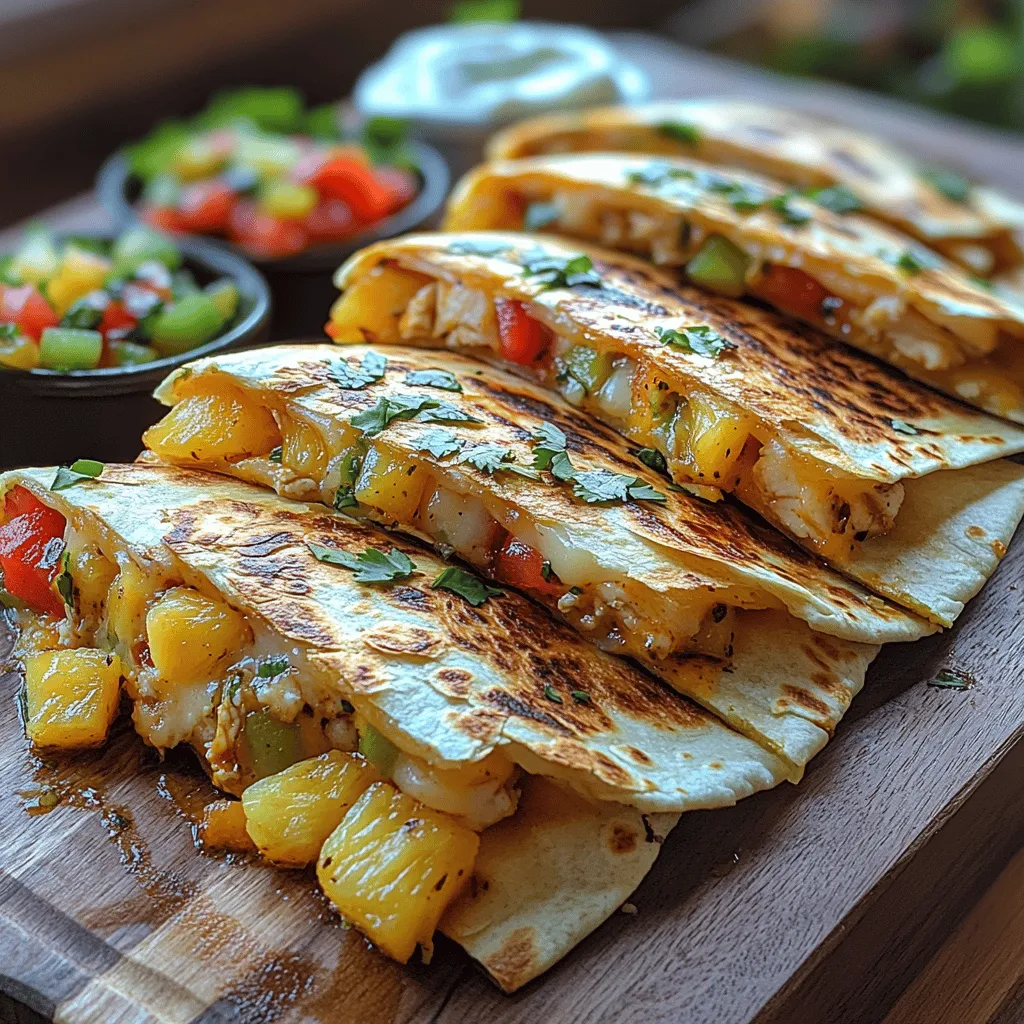 Quesadillas hold a special place in the hearts of food lovers around the world. This versatile dish combines simplicity with endless possibilities, making it a go-to option for busy weeknight dinners, casual gatherings, or festive parties. What makes quesadillas truly appealing is their adaptability; you can fill them with virtually anything that excites your palate. In this recipe, we’ll be showcasing a delightful twist on the traditional quesadilla: Zesty Pineapple Chicken Quesadillas.