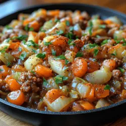 Cabbage is often viewed as a humble vegetable, yet its versatility in the kitchen knows no bounds. The Cabbage Delight Skillet recipe showcases cabbage’s potential by transforming it into a hearty and nutritious meal that is perfect for busy weeknights. This dish brings together an array of wholesome ingredients, including ground beef, aromatic vegetables, and a medley of spices, to create a delightful blend of flavors and textures that are sure to please even the pickiest eaters in the family.