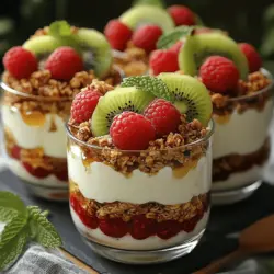 The allure of Raspberry Kiwi Yogurt Cups lies in their colorful presentation and the delightful interplay of flavors and textures. The creamy Greek yogurt serves as a perfect canvas for the sweet-tart raspberries and the vibrant kiwis, creating a visual feast. But beyond their aesthetic charm, these yogurt cups are a powerhouse of nutrition, making them an ideal choice for health-conscious individuals.