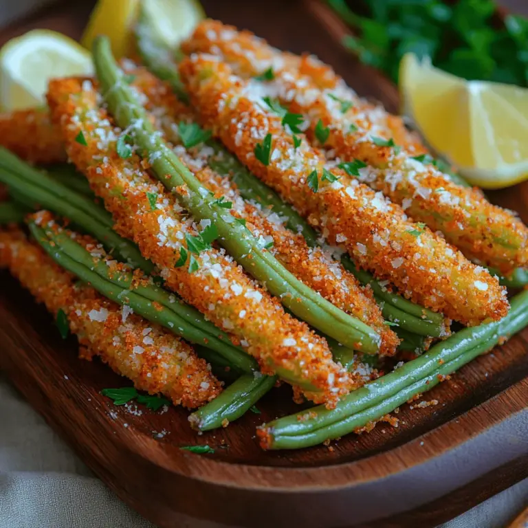 Crispy Garlic Green Bean Fries are an innovative and flavorful take on the classic French fry, providing a healthier option without sacrificing taste or texture. These delightful green bean fries not only deliver a satisfying crunch but also pack a nutritional punch, making them an excellent choice for those seeking a lighter snack or side dish. With the vibrant flavors of fresh green beans combined with the aromatic essence of garlic and the richness of Parmesan cheese, this recipe is perfect for any occasion—whether you're hosting a gathering, preparing a family meal, or simply craving a delicious snack.