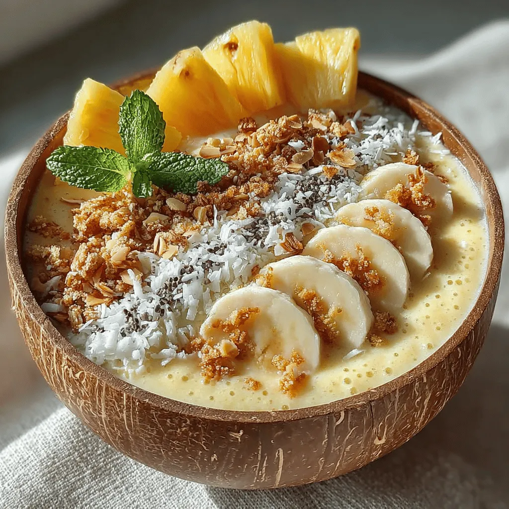 In the quest for refreshing, nutritious, and visually appealing meals, Tropical Bliss Frozen Pineapple Coconut Smoothie Bowls emerge as a perfect choice. These vibrant smoothie bowls combine the tropical sweetness of pineapple and banana with the creamy richness of coconut, creating a delightful experience for your taste buds. The allure of these smoothie bowls lies not only in their enticing flavors but also in their versatility, making them suitable for various occasions. Whether you're looking for a quick breakfast option, a post-workout snack, or simply a treat to brighten your day, this recipe is easy to whip up and can be customized to suit your preferences.