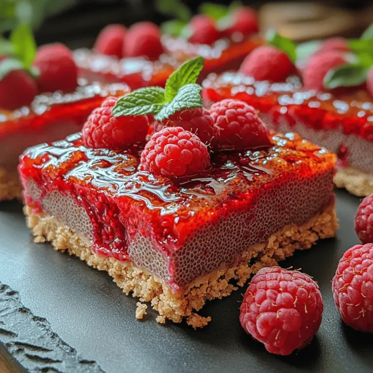 Delightful Raspberry Chia Squares are a scrumptious and nutritious treat that beautifully balances the tartness of fresh raspberries with the wholesome goodness of chia seeds and oats. These delightful squares are not only a feast for the taste buds but also a powerhouse of health benefits, making them an ideal addition to your diet. Whether you're seeking a quick snack for on-the-go munching, a sweet treat to satisfy your cravings, or a wholesome dessert to impress at your next brunch gathering, these squares fit the bill perfectly.