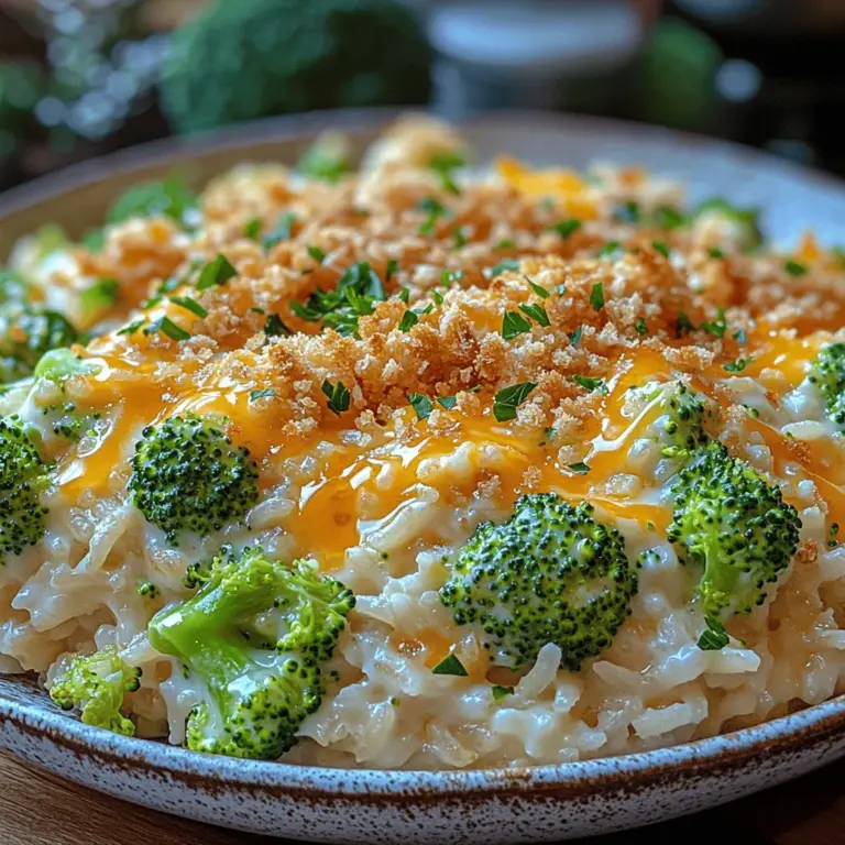 Creamy Broccoli Rice Casserole is more than just a dish; it's a warm embrace on a plate, combining the wholesome goodness of fresh broccoli with the inviting textures of creamy cheese and tender rice. This recipe offers a delightful balance of nutrition and comfort, making it a perfect choice for family dinners, potlucks, or as a hearty side dish. In recent years, there has been a growing trend in home cooking to integrate more vegetables into comfort foods, and this casserole epitomizes that shift. It transforms a classic comfort food into a nourishing meal that the whole family can enjoy, appealing to children and adults alike.