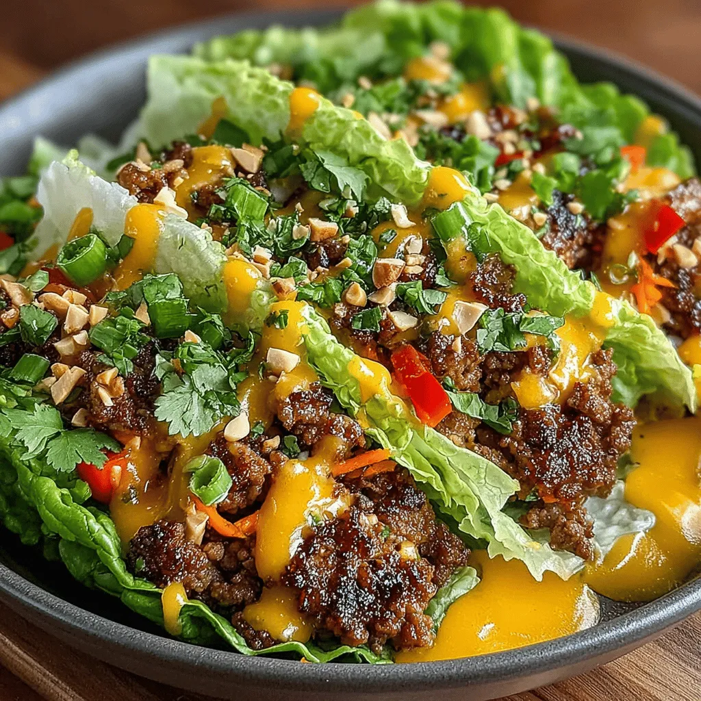<strong>Ground Beef</strong>” /></p>
</p>
<h2>Finalizing the Beef Mixture with Sauces and Seasoning</h2>
</p>
<p>To elevate your beef lettuce wraps to a new level of flavor, it’s crucial to finalize the beef mixture with the right sauces and seasonings. Begin by adding your prepared sauces—soy sauce, oyster sauce, and a splash of sesame oil—into the cooked beef mixture. Stir well to ensure that every piece of beef is evenly coated. The soy sauce adds a salty umami flavor, while the oyster sauce contributes a hint of sweetness that beautifully balances the savory beef.</p>
</p>
<p>Next, sprinkle in freshly cracked black pepper and a pinch of red pepper flakes for a touch of heat. If you enjoy a bit of tang, consider adding a dash of rice vinegar or lime juice to brighten the flavors. Mix everything together thoroughly and let it simmer on low heat for an additional 2-3 minutes. This step allows the flavors to meld beautifully, creating a savory filling that is both rich and satisfying.</p>
</p>
<h2>Tips for Achieving Balanced Flavors</h2>
</p>
<p>Achieving a harmonious balance of flavors is essential for any dish, and these beef lettuce wraps are no exception. Here are some handy tips:</p>
</p>
<p>1. <strong>Taste as You Go</strong>: When adding sauces, always taste the mixture after each addition. This practice ensures you achieve your desired flavor profile.</p>
</p>
<p>2. <strong>Adjust Sweetness and Heat</strong>: If you prefer a sweeter glaze, feel free to add a bit more mango puree or a drizzle of honey. For extra heat, consider incorporating a few slices of fresh chili or a dash of chili oil.</p>
</p>
<p>3. <strong>Fresh Herbs</strong>: Finishing the beef mixture with freshly chopped cilantro or green onions can add a burst of freshness and color, enhancing both the taste and presentation.</p>
</p>
<p>4. <strong>Acidity</strong>: A splash of citrus, like lime or lemon juice, can elevate the overall flavor profile, cutting through the richness of the beef.</p>
</p>
<h2>Assembling the Wraps</h2>
</p>
<h3>Techniques for Assembling the Lettuce Wraps Effectively</h3>
</p>
<p>Now that your beef mixture is ready, it’s time to assemble the wraps. Start by selecting your lettuce leaves, which will serve as the vessel for your delicious filling. Gently wash and pat dry the leaves to ensure they are crisp and clean.</p>
</p>
<p>To assemble, take a lettuce leaf and spoon a generous amount of the beef mixture into the center. Be careful not to overfill; a couple of tablespoons of filling is generally enough, as this will prevent the wraps from falling apart. Fold the sides of the lettuce leaf over the filling and roll it up tightly, similar to a burrito. Secure the wrap with a toothpick if necessary, but they should hold together well on their own.</p>
</p>
<h3>Discussion on the Choice of Lettuce: Iceberg vs. Butter Lettuce</h3>
</p>
<p>When it comes to choosing the right lettuce for your wraps, you have two popular options: iceberg and butter lettuce. Iceberg lettuce offers a crisp texture and sturdy leaves that can hold heavier fillings, making it a popular choice for wraps. Its mild flavor allows the beef and mango glaze to shine.</p>
</p>
<p>On the other hand, butter lettuce has a more delicate texture and a slightly sweet flavor. It’s softer and more pliable, which makes it easy to fold around the filling. The choice between the two ultimately depends on your personal preference and the texture you desire in your wraps.</p>
</p>
<h3>Suggestions for Personalizing the Wraps with Additional Ingredients</h3>
</p>
<p>One of the best aspects of lettuce wraps is their versatility. Feel free to personalize your wraps by adding extra ingredients. Some popular options include:</p>
</p>
<p>– <strong>Avocado</strong>: Sliced or diced avocado adds creaminess and healthy fats, enhancing the wrap’s overall flavor.</p>
<p>– <strong>Bean Sprouts</strong>: These provide a crunchy texture and are a great source of vitamins and minerals.</p>
<p>– <strong>Carrots</strong>: Shredded or julienned carrots add a sweet crunch and vibrant color.</p>
<p>– <strong>Cucumber</strong>: Thinly sliced cucumber can introduce a refreshing crunch to each bite.</p>
<p>– <strong>Herbs and Spices</strong>: Fresh mint, basil, or even a sprinkle of sesame seeds can enhance the flavors even further.</p>
</p>
<h2>Serving Suggestions</h2>
</p>
<h3>Presentation Ideas to Elevate the Dish Visually</h3>
</p>
<p>Visual appeal plays a significant role in enjoying a meal. Serve your beef lettuce wraps on a large platter, arranging them neatly with a small bowl of mango glaze in the center. Garnish the platter with fresh herbs like cilantro or mint for added color. For a touch of elegance, consider using bamboo skewers to hold the wraps together or to serve small portions as appetizers.</p>
</p>
<h3>Pairing Options: Recommended Side Dishes or Drinks That Complement the Wraps</h3>
</p>
<p>To round out your meal, consider serving the lettuce wraps with complementary side dishes. Asian-inspired sides like jasmine rice, coconut rice, or a simple cucumber salad work wonderfully. If you want to keep things light, a side of steamed vegetables or a fresh fruit salad can add balance.</p>
</p>
<p>When it comes to drinks, light and refreshing options are ideal. Iced green tea or a crisp white wine like Sauvignon Blanc pairs beautifully with the flavors of the wraps. For a non-alcoholic option, consider a sparkling water with a splash of lime or a mango smoothie to echo the glaze’s flavors.</p>
</p>
<h3>Ideas for Serving the Mango Glaze as a Dip or Drizzle</h3>
</p>
<p>The mango glaze can be utilized in multiple ways to enhance your meal. Serve it as a dipping sauce on the side for guests to enjoy with their wraps. Alternatively, drizzle the glaze over the assembled wraps for an eye-catching presentation and an extra layer of flavor. This versatility not only elevates the dish but also allows everyone to enjoy the sweetness of the mango in their preferred way.</p>
</p>
<h2>Nutritional Benefits of Beef Lettuce Wraps</h2>
</p>
<h3>Analysis of the Health Benefits of Using Lean Beef and Fresh Vegetables</h3>
</p>
<p>Beef lettuce wraps are not only delicious but also packed with nutritional benefits. By using lean ground beef, you’re opting for a source of protein that supports muscle growth and repair. Lean beef is rich in essential nutrients such as iron, zinc, and B vitamins, which are crucial for various bodily functions.</p>
</p>
<p>Incorporating fresh vegetables like lettuce, carrots, and cucumbers adds fiber, vitamins, and minerals to your meal. Fiber is essential for digestive health and can help you feel fuller for longer, making these wraps a satisfying option.</p>
</p>
<h3>Discussion on the Low-Carb Aspect of Lettuce Wraps Compared to Traditional Wraps</h3>
</p>
<p>One of the significant advantages of using lettuce instead of traditional wraps like tortillas or bread is the reduction in carbohydrates. Lettuce wraps are an excellent low-carb alternative, making them suitable for those following ketogenic or low-carb diets. This choice not only helps in managing weight but also supports stable blood sugar levels, making it a heart-healthy option.</p>
</p>
<h3>Highlighting the Inclusion of Mango and Its Nutritional Profile</h3>
</p>
<p>Mango adds a refreshing sweetness to the wraps, but it also contributes nutritional value. This tropical fruit is rich in vitamins A and C, which support immune function and skin health. Additionally, mango contains antioxidants that can help combat oxidative stress in the body. By incorporating mango into your beef lettuce wraps, you’re adding a burst of flavor along with a host of health benefits.</p>
</p>
<h2>Conclusion</h2>
</p>
<p>In conclusion, beef lettuce wraps with mango glaze are a delightful combination of flavors and textures, making them a perfect choice for family meals or gatherings. They are not only easy to prepare but also offer a flavorful and healthy alternative to traditional wraps. The versatility of this dish allows for personalization, so you can adapt it to suit your taste preferences and dietary needs.</p>
</p>
<p>We encourage you to try this recipe during your next family dinner or social gathering. With its combination of savory beef, fresh vegetables, and a sweet mango glaze, it’s sure to impress your guests and become a staple in your meal rotation. Cooking and sharing homemade meals is a joyful experience that brings loved ones together. Enjoy the process, and savor every bite of these delicious beef lettuce wraps!</p>
</div>