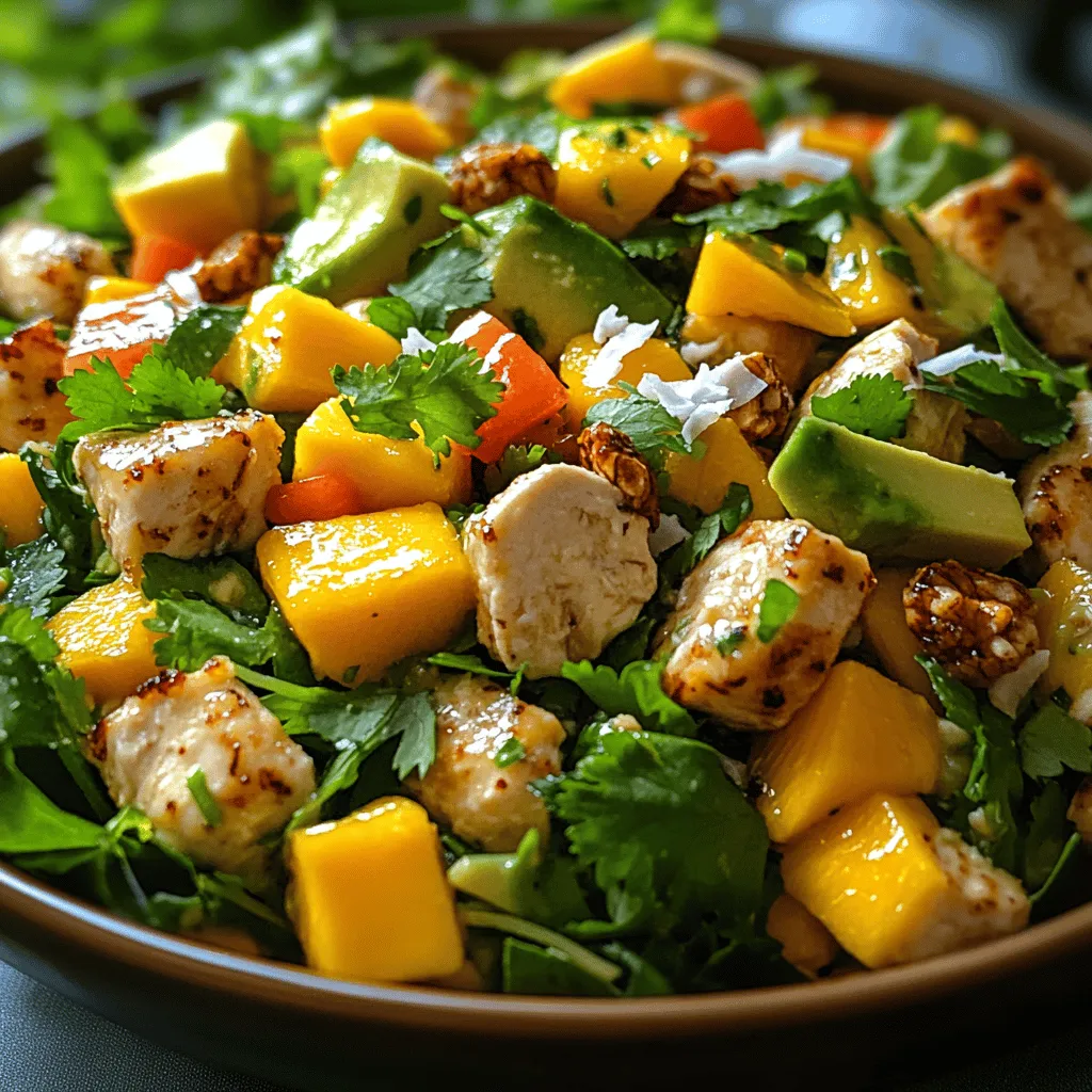 Welcome to the vibrant world of Tropical Bliss: Fresh Mango Coconut Chicken Salad! This dish brings together the succulent flavors of ripe mangoes, creamy coconut, and tender chicken to create a refreshing and satisfying meal that's perfect for warm weather or whenever you're craving a taste of the tropics. The combination of fresh ingredients and zesty flavors makes this salad not just a dish, but an experience that transports you to sun-soaked beaches and swaying palm trees.