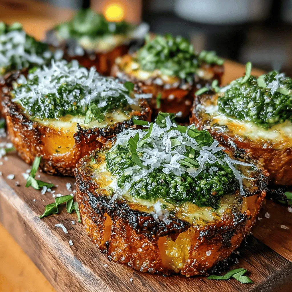 In the vast tapestry of culinary experiences, few dishes manage to strike a perfect balance between sweetness and savory richness quite like Pesto Parmesan Baked Sweet Potato Rounds. This delightful recipe not only showcases the natural sweetness of the sweet potatoes but also elevates it with a vibrant layer of pesto and a sprinkle of Parmesan cheese. The result is a mouthwatering appetizer or side dish that captivates the taste buds and garners compliments from guests, making it a versatile addition to any gathering or a satisfying snack enjoyed at home.