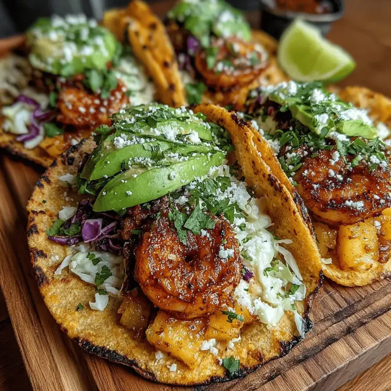 The final step in creating your Zesty Grilled Shrimp & Pineapple Tacos is the assembly, which is crucial for both flavor and presentation. Start by warming your tortillas over medium heat for about 30 seconds on each side, or until they become pliable and slightly charred. This enhances their flavor and makes them easier to fold without tearing.