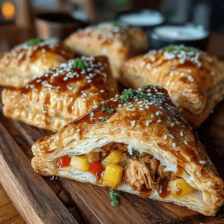 Discover the delightful fusion of flavors with Sticky Pineapple Chicken Puff Pockets. This recipe marries the savory goodness of tender chicken and the sweetness of fresh pineapple, all encased in flaky puff pastry. Perfect as an appetizer or a main dish, these pockets are not only easy to prepare but also provide a burst of tropical taste in every bite. As you embark on this culinary adventure, you will find that the combination of textures and flavors in this dish creates a memorable experience for both the cook and the lucky diners.
