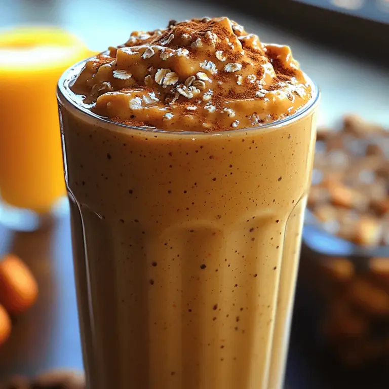 To achieve that luxurious, creamy texture in your Spiced Carrot Cake Smoothie, the blending process is crucial. Start by adding your ingredients in the right order. Place the liquid (such as almond milk or orange juice) at the bottom of the blender, followed by the softer ingredients like banana and Greek yogurt, and finally, add the harder items like carrots and oats. This layering helps ensure that everything blends evenly.