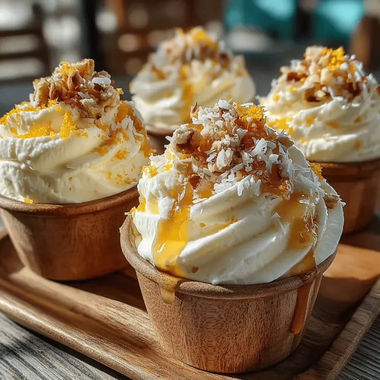 When creating the Frosty Citrus Bliss Cups, the first and most crucial ingredient is fresh orange juice. The difference between store-bought juice and freshly squeezed is like night and day. Fresh orange juice retains all the natural flavors and nutrients that can diminish in pre-packaged varieties due to processing. By using freshly squeezed juice, you not only enhance the taste of your dessert but also ensure that you are benefiting from the maximum amount of antioxidants and vitamins. This bright, tangy juice serves as the foundation for the refreshing flavor profile of the cups.