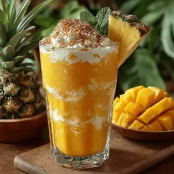 To achieve the perfect Tropical Paradise Smoothie, the order of ingredients in the blender matters significantly. Start by adding the liquid first. Pour in the coconut milk, which will help the blades move freely and blend the ingredients smoothly. Next, add the chia seeds, followed by the fruits: mango, pineapple, and banana. By placing the softer ingredients on top, they will blend more effectively, creating a creamy consistency without any chunks.