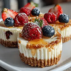 Frozen Yogurt Berry Cheesecake Bites are the perfect blend of indulgence and health, delivering a delightful experience that satisfies your sweet tooth without the guilt. These bite-sized treats marry the rich, creamy texture of cheesecake with the refreshing essence of frozen yogurt and a medley of mixed berries. They stand out as a fantastic alternative to traditional desserts, making them an excellent choice for health-conscious individuals or anyone looking to enjoy a delicious snack. With a crunchy graham cracker crust that provides a satisfying contrast to the soft filling, these bites are not only simple to prepare but also sure to impress at any gathering, from summer barbecues to holiday celebrations.