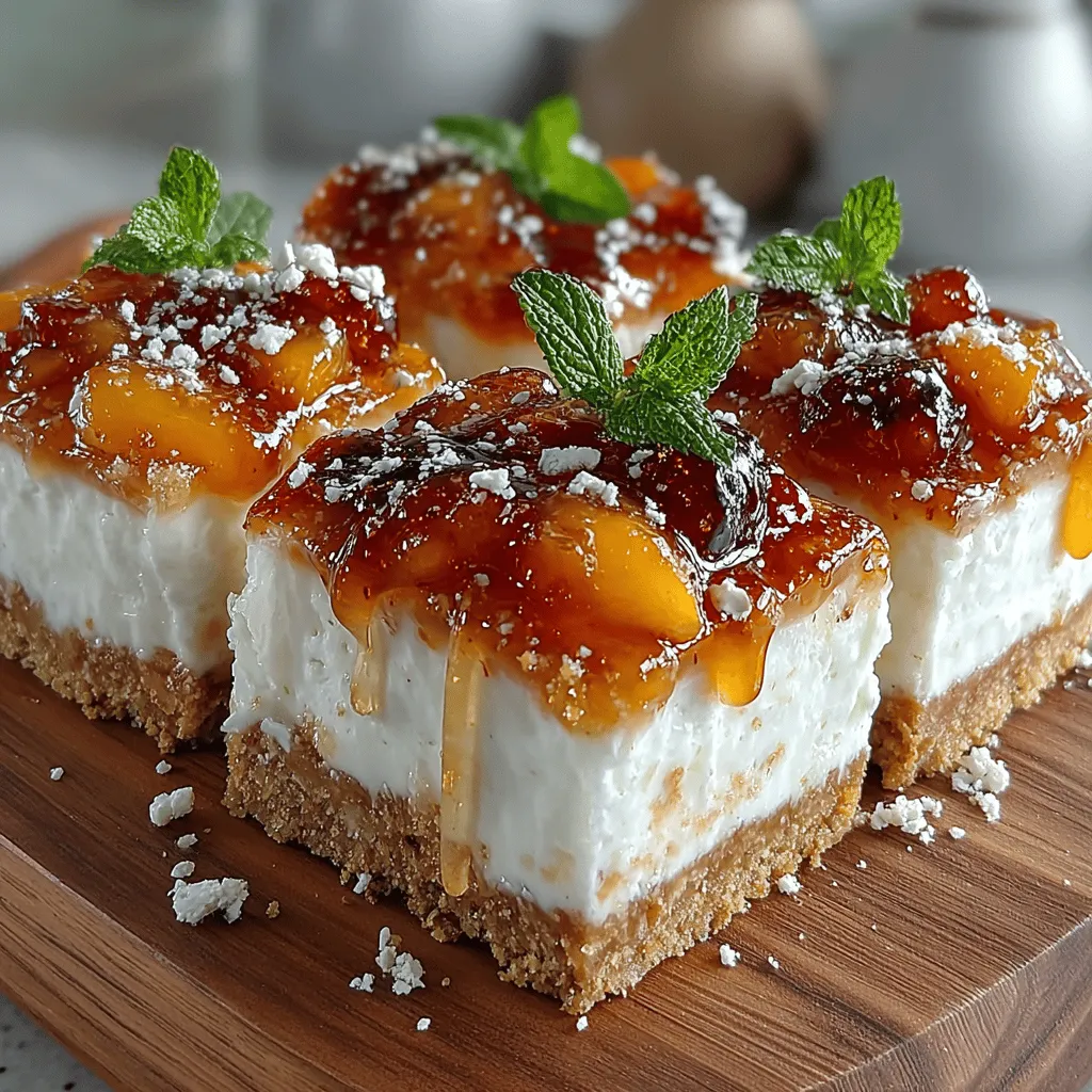To create the luscious yogurt filling for your Peachy Cream Frozen Yogurt Pie Bars, start by placing the yogurt in a large mixing bowl. Use a high-quality Greek yogurt for its creamy texture and tangy flavor, which complements the sweetness of the peaches beautifully. You will need approximately 2 cups of yogurt, but you can adjust the quantity based on your preference.