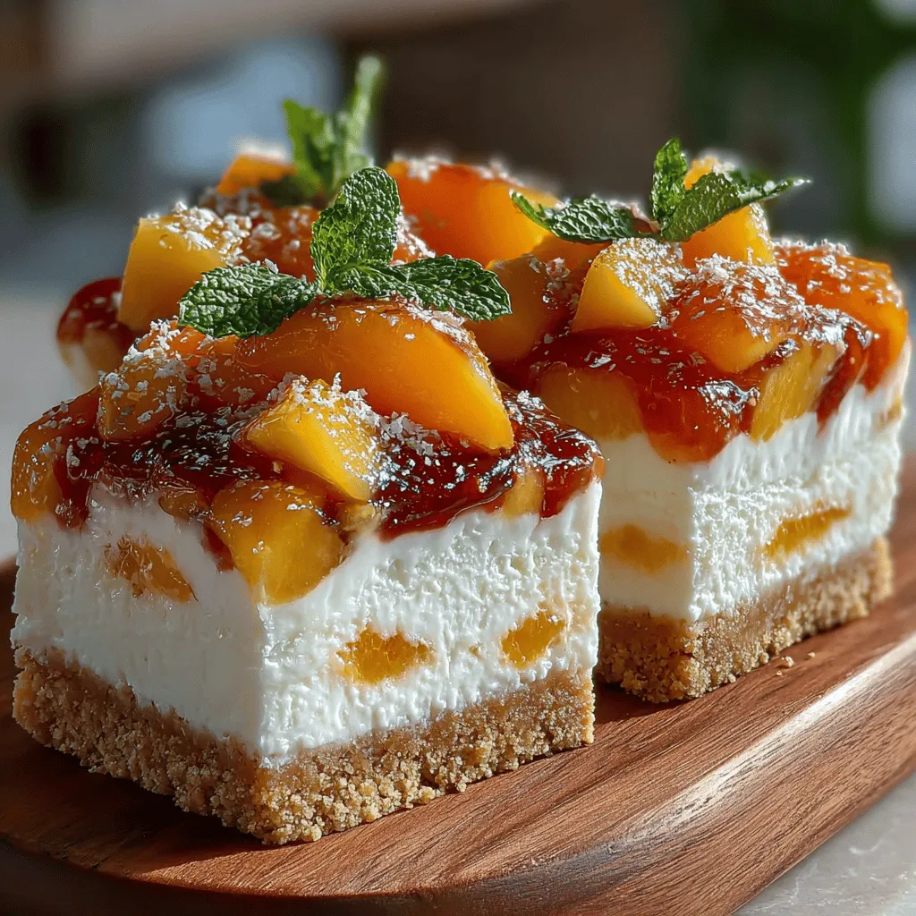 To create the luscious yogurt filling for your Peachy Cream Frozen Yogurt Pie Bars, start by placing the yogurt in a large mixing bowl. Use a high-quality Greek yogurt for its creamy texture and tangy flavor, which complements the sweetness of the peaches beautifully. You will need approximately 2 cups of yogurt, but you can adjust the quantity based on your preference.