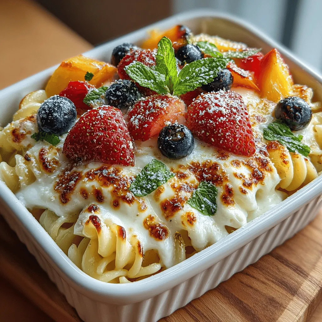 Welcome to the delightful world of Fruity Delight Pasta Bake, a unique recipe that combines the comforting essence of traditional pasta with an unexpected twist of luscious fruits. This dish stands out for its harmonious blend of savory and sweet flavors, making it a refreshing addition to any meal repertoire. Whether you're hosting a family gathering, attending a potluck, or simply looking for a comforting weeknight dinner, this pasta bake promises to impress palates of all ages.