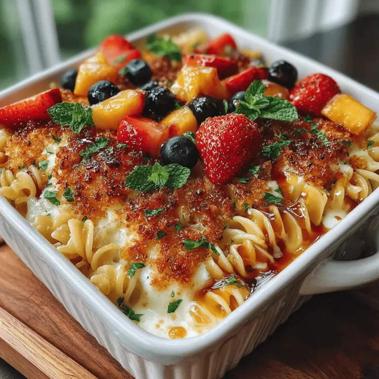 Welcome to the delightful world of Fruity Delight Pasta Bake, a unique recipe that combines the comforting essence of traditional pasta with an unexpected twist of luscious fruits. This dish stands out for its harmonious blend of savory and sweet flavors, making it a refreshing addition to any meal repertoire. Whether you're hosting a family gathering, attending a potluck, or simply looking for a comforting weeknight dinner, this pasta bake promises to impress palates of all ages.