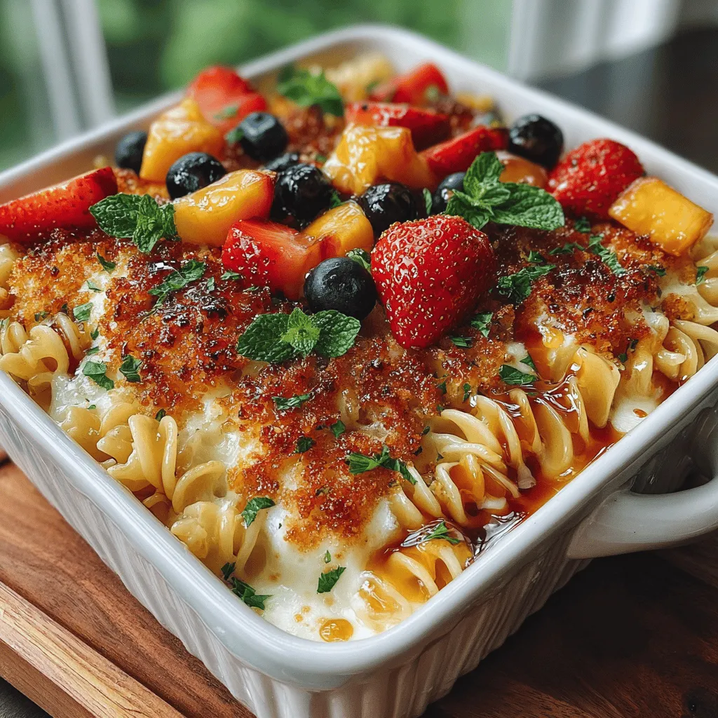 Welcome to the delightful world of Fruity Delight Pasta Bake, a unique recipe that combines the comforting essence of traditional pasta with an unexpected twist of luscious fruits. This dish stands out for its harmonious blend of savory and sweet flavors, making it a refreshing addition to any meal repertoire. Whether you're hosting a family gathering, attending a potluck, or simply looking for a comforting weeknight dinner, this pasta bake promises to impress palates of all ages.