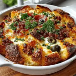 In the world of comforting dishes, few can rival the hearty satisfaction that casseroles bring to the table. These beloved baked dishes are synonymous with warmth and togetherness, often evoking memories of family gatherings and cozy nights spent sharing food with loved ones. One such dish that embodies this spirit is the Cheesy Charcuterie Casserole. This innovative recipe is a wonderful twist on the classic charcuterie board, seamlessly merging the flavors of savory meats, rich cheeses, and crusty bread into a single, mouthwatering baked delight. Not only does this casserole promise a flavorful experience, but it also serves as a crowd-pleaser, making it an ideal choice for gatherings, brunches, or family dinners.