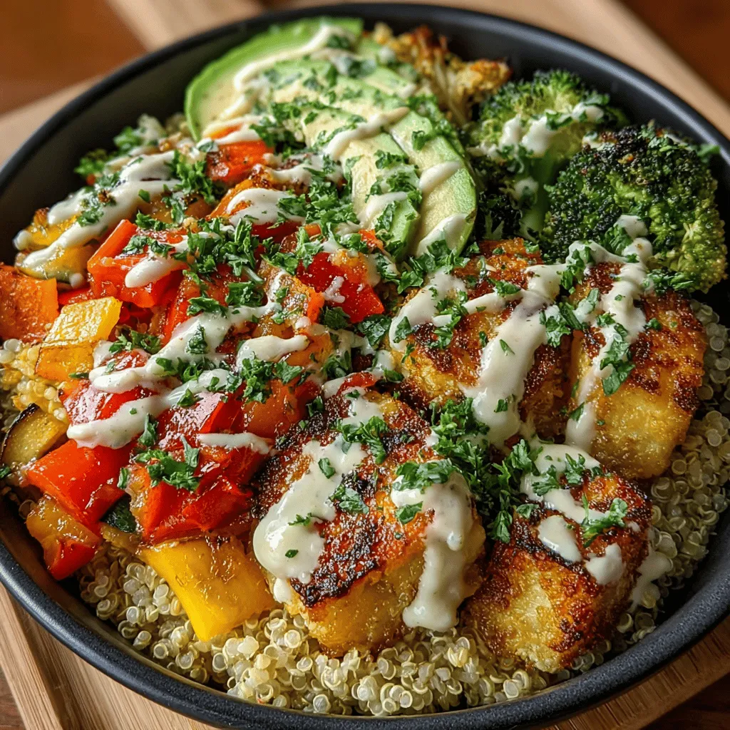 Crispy chickpeas are the ultimate addition to your Vibrant Quinoa & Roasted Veggie Power Bowls. Not only do they provide a delightful crunch, but they also add a protein-packed punch. To prepare them, start by preheating your oven to 400°F (200°C).