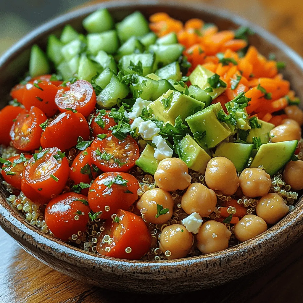 The Rainbow Power Salad Bowl is more than just a meal; it's a vibrant celebration of colors and flavors that transforms the mundane act of eating into an exciting culinary experience. This salad showcases an assortment of fresh vegetables, protein-rich quinoa, and hearty chickpeas, creating a dish that is as visually appealing as it is nutritious. Each bite bursts with freshness and texture, making it an excellent choice for anyone looking to boost their daily intake of fruits and vegetables while enjoying a delicious meal.