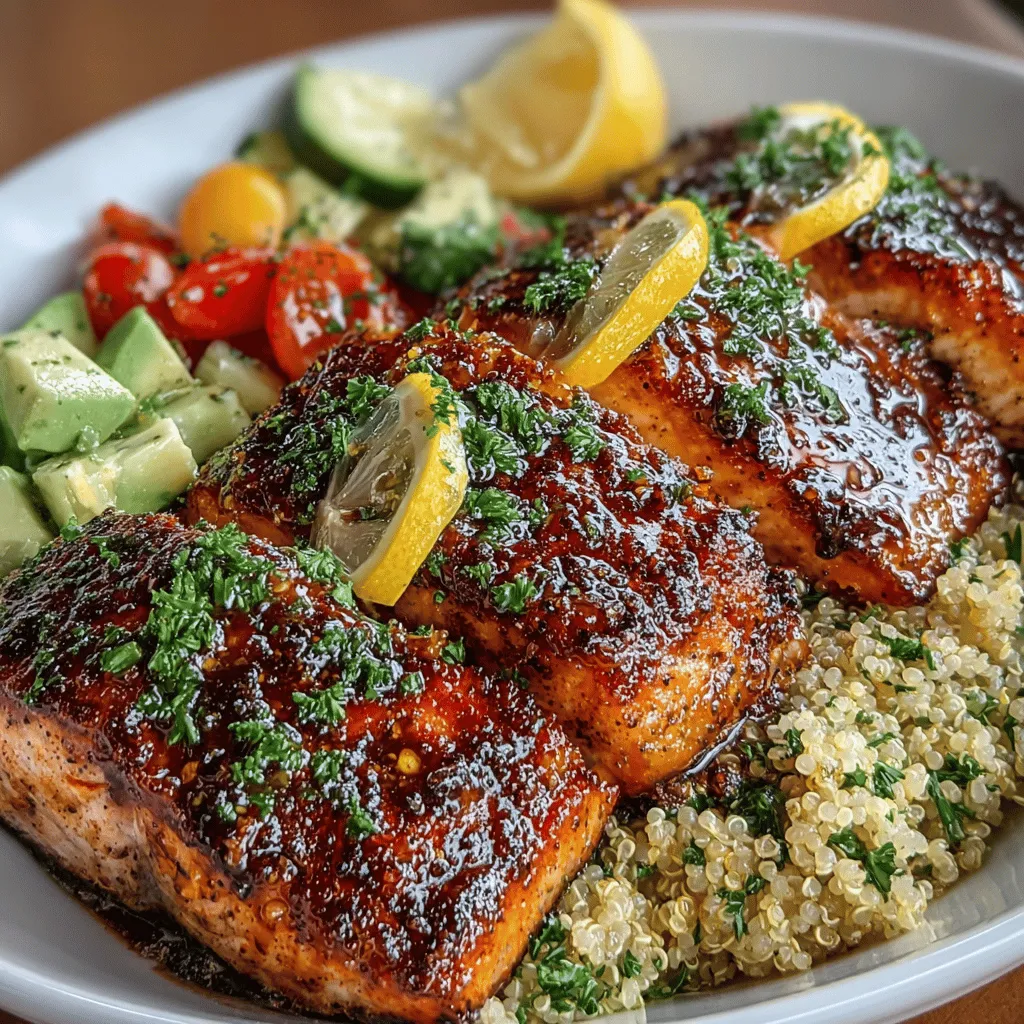 Welcome to the world of vibrant flavors and nutritious eating with our Zesty Grilled Lemon Garlic Salmon Bowls. This dish beautifully marries the richness of salmon with the bright notes of lemon and garlic, creating a meal that is not only satisfying but also packed with health benefits. Perfect for a weeknight dinner or a weekend gathering, these bowls are designed to please the palate while nourishing the body.