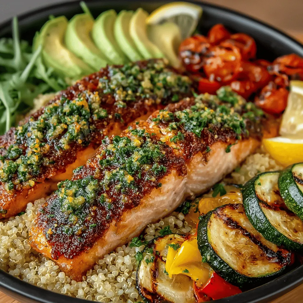When it comes to vibrant, nourishing meals that excite the palate, Zesty Grilled Lemon Garlic Salmon Bowls stand out as a top contender. This dish combines the rich, buttery flavor of salmon with a zesty marinade of lemon and garlic, perfectly complemented by the wholesome goodness of quinoa and a colorful array of vegetables. Whether you're seeking a weeknight dinner that feels gourmet or a meal prep option for healthy lunches, this salmon bowl is both satisfying and visually appealing.